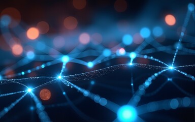 Illuminated Network: Abstract and dynamic image of a glowing network of interconnected lines, evoking themes of technology, data flow, and digital connectivity. High quality