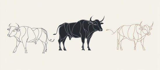 Three stylized bull line drawings