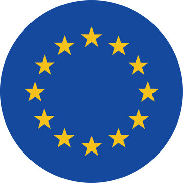 european union flag icon in circular shape, eu symbol with yellow stars, vector
