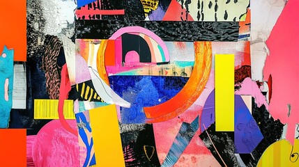 Abstract texture mimicking street art or graffiti, with vibrant paint splatters, brushstrokes, lines, and geometric shapes on a multi-layered background