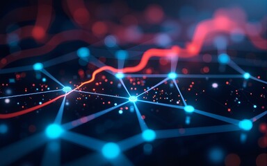 Abstract technology network with colorful nodes highlighting connections and data flow. High quality