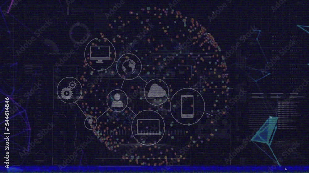 Poster nodes converging forming rotating sphere, key icons appearing and realigning showing connection