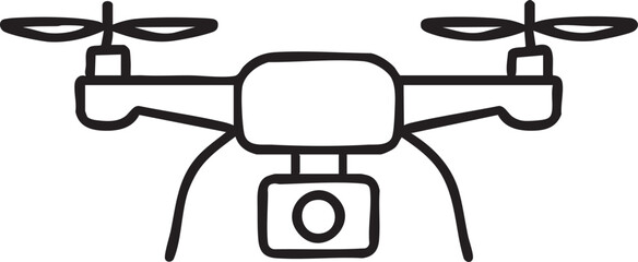 Simple Black and White Line Art Illustration of a Drone with Camera for Aerial Photography and Videography