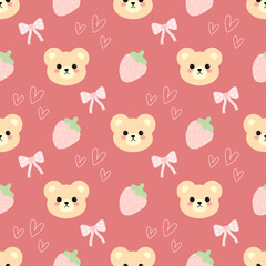 Fototapeta premium Seamless pattern with teddy bear and strawberry 