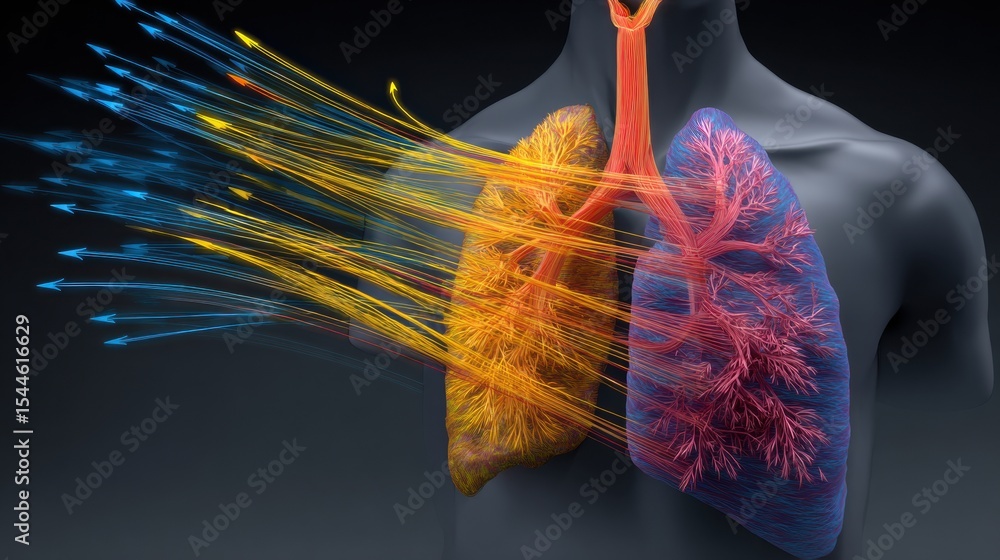 Poster 3D Clean Lung Model Illustrating Airflow Disruption and Respiratory Function