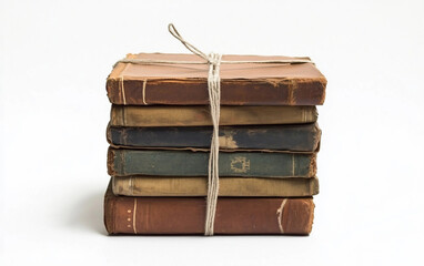A stack of sacred texts tied together representing religious dedication Isolated on white Background