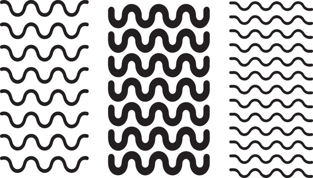 Three variations of wavy line patterns black and white