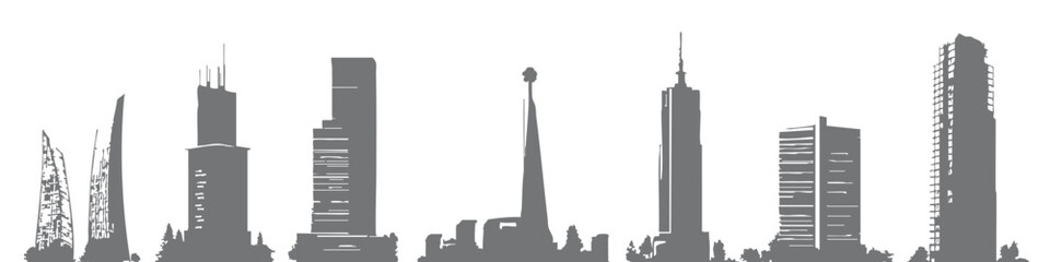 vector silhouette of glowing office towers and city lights. With transparent background, it's ideal for apps, business dashboards, 