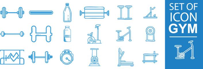 Outline symbols of workout gear, yoga poses, and fitness tools. A versatile vector set ideal for UI design, fitness apps, gym branding, and modern sport-themed graphics