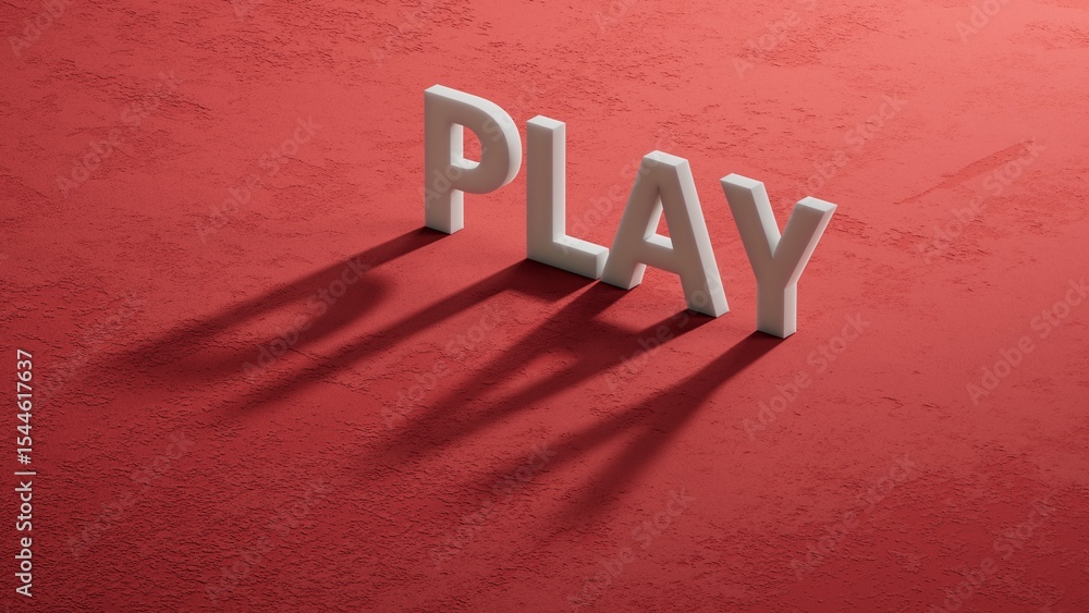 Poster play - word concept. minimalist abstract design. close up of shadow of 3d charcaters,business concep