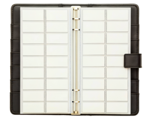 Open binder with clear sleeves for cards on a transparent background