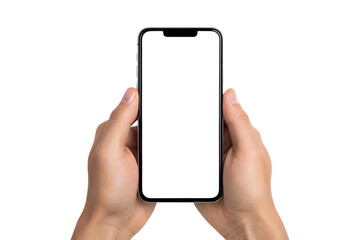 Hands Holding Smartphone with Blank Screen Mobile App Mockup