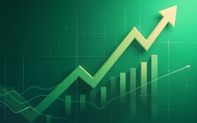 Green graphic illustration of business stock market bull run and growth with graph and diagram. High quality