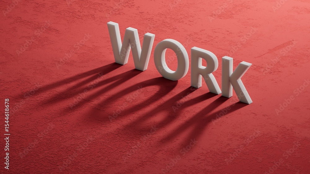 Poster word work. shadow of 3d charcaters with letters isolated on a laptop keyboard.close up of shadow of 