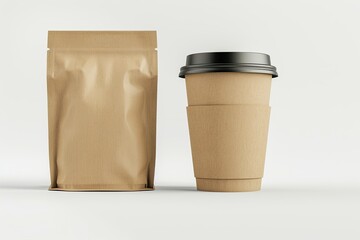 Whitekraft Cups for Coffee with a Paper Pack of Coffee Isolated on White Background