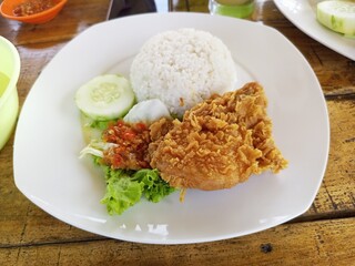 Crispy Indonesian Fried Chicken with Rice and Sambal