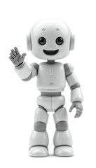 Friendly white robot waving hello gesture