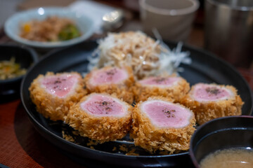 Sous vide pork katsu. Tonkatsu, Fried Pork serve on plate in restaurant