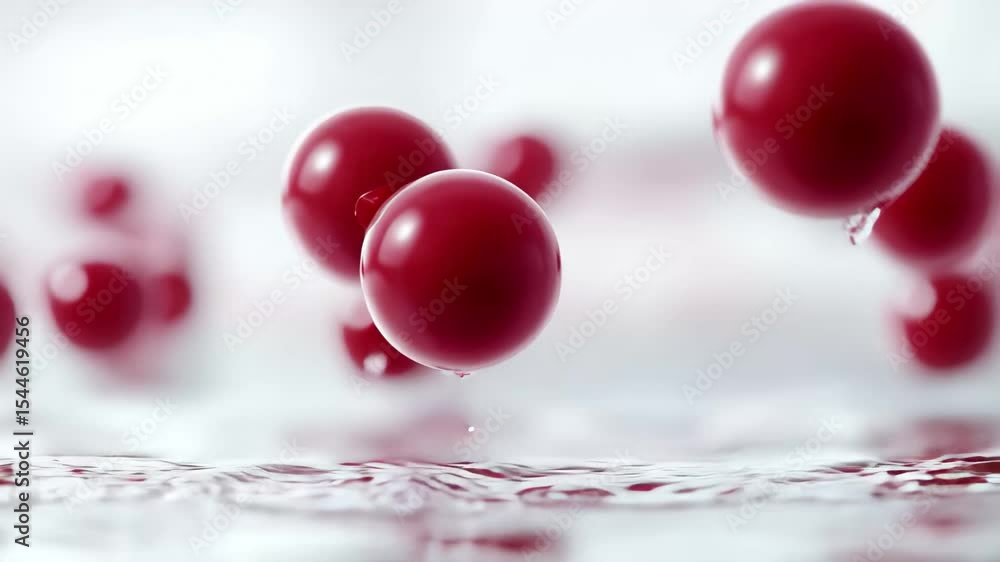 Poster bubbles and red spheres creating dynamic water display
