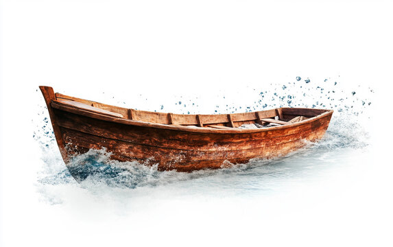 A paper boat with worn edges representing dangerous sea journeys of refugees Isolated on white Background