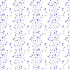 Seamless pattern with blue twigs on white background. Cute floral ornament for wallpaper, fabric, card.