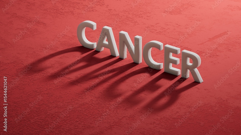 Aufkleber text cancer on shadow of 3d charcaters. square wood blocks. top view, flat lay.close up of shadow of
