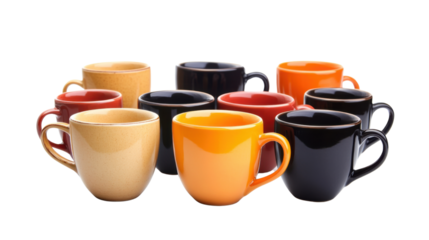 Set of coffee cups cut out on white background

