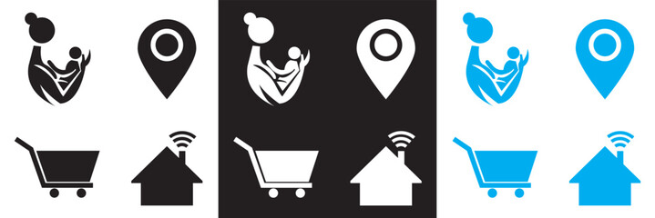 Icons for public navigation. Vector for websites, mobile interfaces, presentations, banner, visual branding etc. Vector illustration. isolated on white and black background. EPS 10