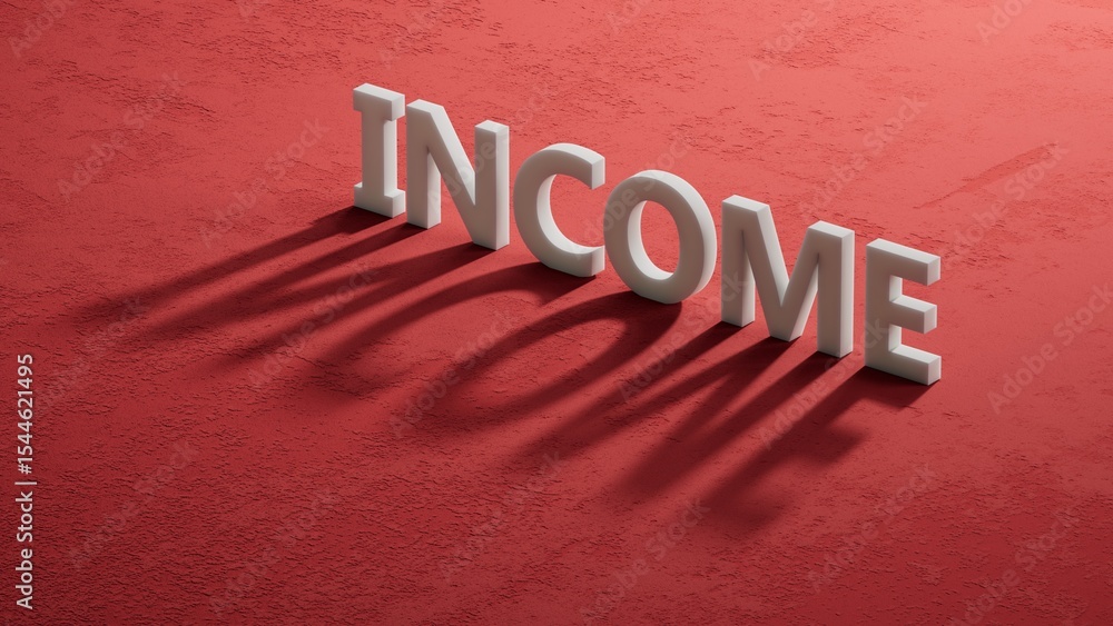 Poster shadow of 3d charcaters with income word.close up of shadow of 3d charcaters,business concept.3d ren