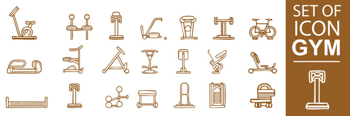 A clean collection of gym and fitness icons in line art style. Includes dumbbells, kettlebells, heart rate, and more. Perfect vector elements for apps, websites, banners, or posters