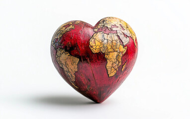 A globe wrapped with a heart symbolizing love for all humanity Isolated on white Background