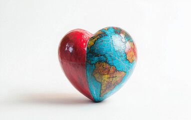 A stylized Earth with a heart at its center representing compassion and connection Isolated on white Background