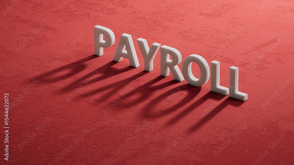 Poster payroll word on shadow of 3d charcaters. concept of investment and savings money. shadow of 3d charc