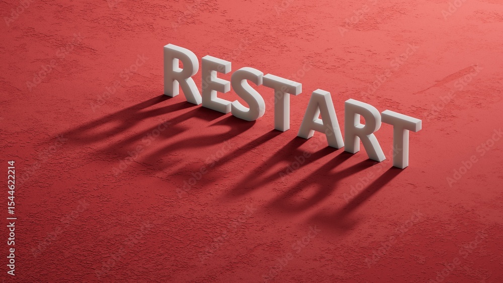 Poster wooden blocks with the text: restart. new business relaunch startup concept.3d rendering on red back