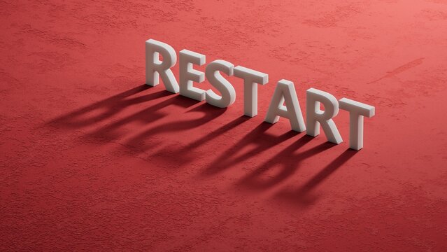 Wooden Blocks with the text: Restart. New business relaunch startup concept.3D rendering on red background.