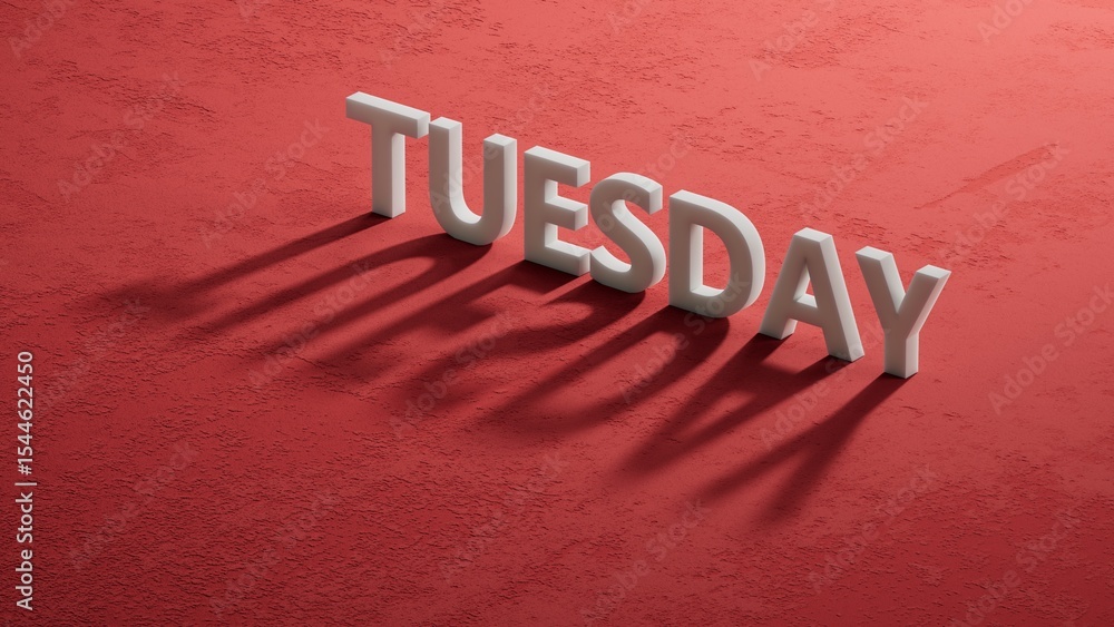 Poster tuesday.shadow of 3d charcaters spelling.flat lay view with shadow of 3d charcaters buttons.it techn