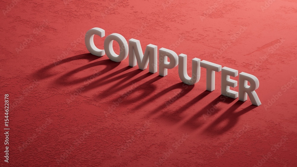 Poster computer.shadow of 3d charcaters spelling.flat lay view from above on shadow of 3d charcaters button