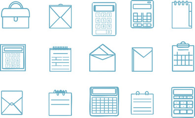 Collection of calculator and message icons in line art for web and social media
