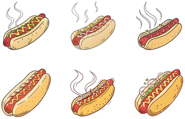 Hot Dogs Vector Designs Set Minimal Flat Fast Food Sausage Illustrations