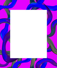 Abstract frame with curved linear composition of colorful intertwined neon lines. Vecto
