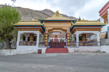 Obraz premium Entrance gate of Samstanling Monastery with giant prayer wheels, Nubra Valley, Ladakh, India