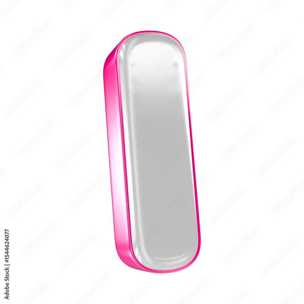 Poster isolated pink and silver elongated capsule shape object on a plain black studio background view from