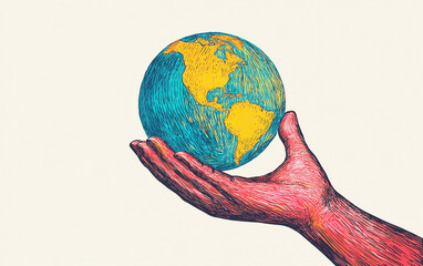 A human hand gently lifting a globe symbolizing global unity Isolated on white Background