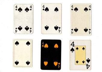 A vintage playing card in different designs isolated on a white background.