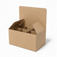 Kraft Paper Box Mockup with Compartments – Recyclable Packaging Design on White Background