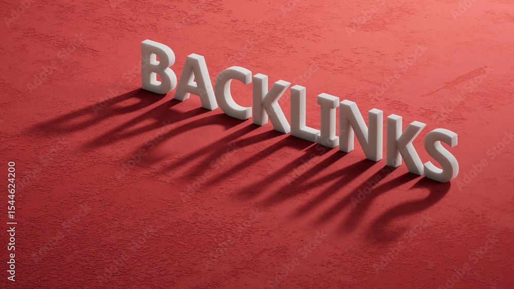 Poster backlinks - conceptual text with shadow of 3d charcaters.3d rendering on red background.