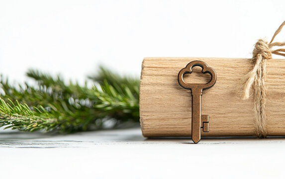 An antique house key symbolizing lost homes and the hope of return Isolated on white Background