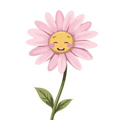 An adorable pink daisy with a joyful smile and rosy cheeks, isolated on a white background. Lively and charming.
