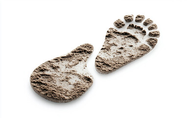 Two symbolic footprints on a desert path leading to Mecca representing devotion Isolated on white Background