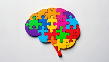 A vibrant brain-shaped puzzle with multicolored pieces, symbolizing cognitive complexity and mental activities.